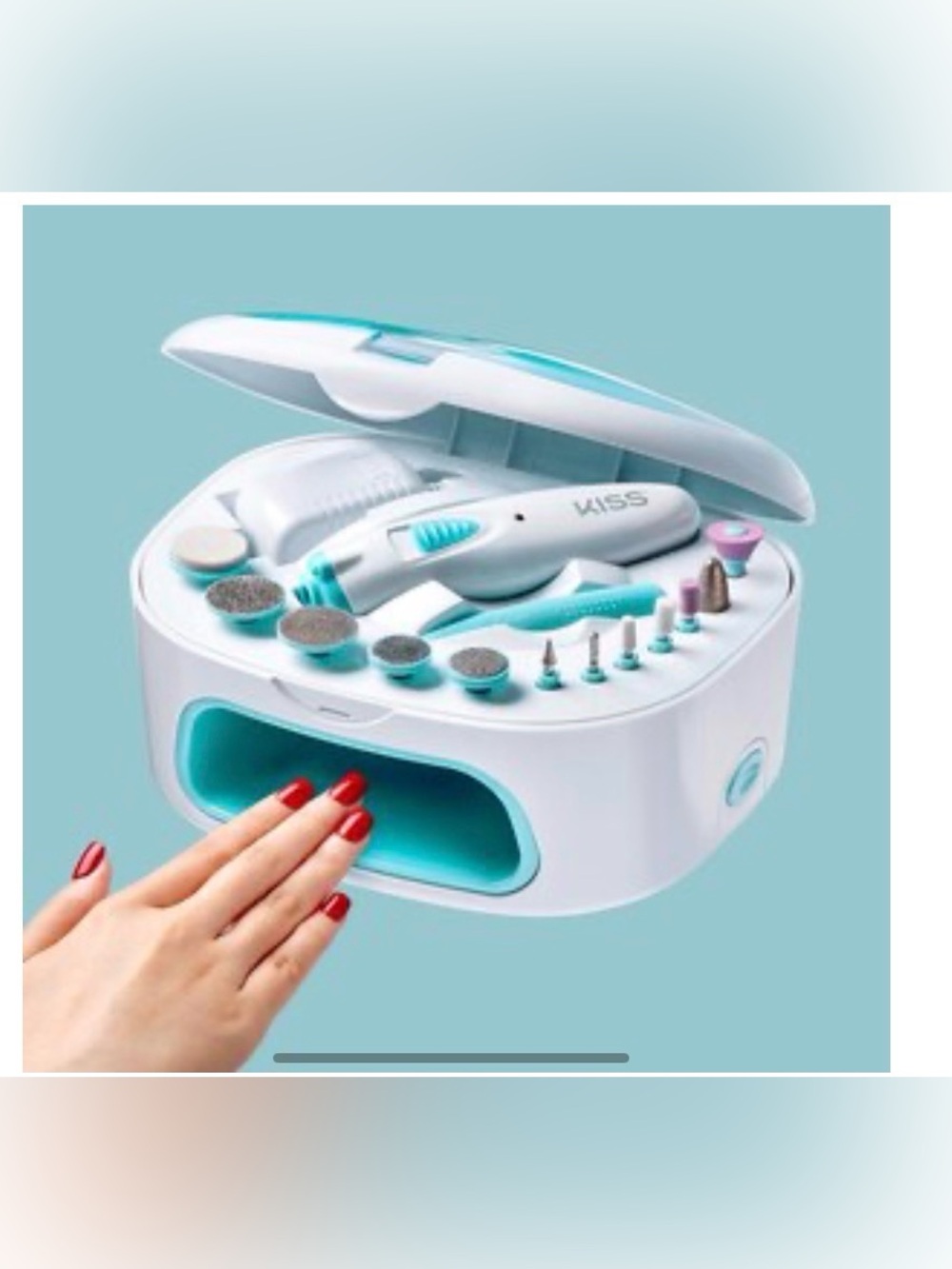 Kiss Electric Nail Care Organizer Kit - White & Teal NEW